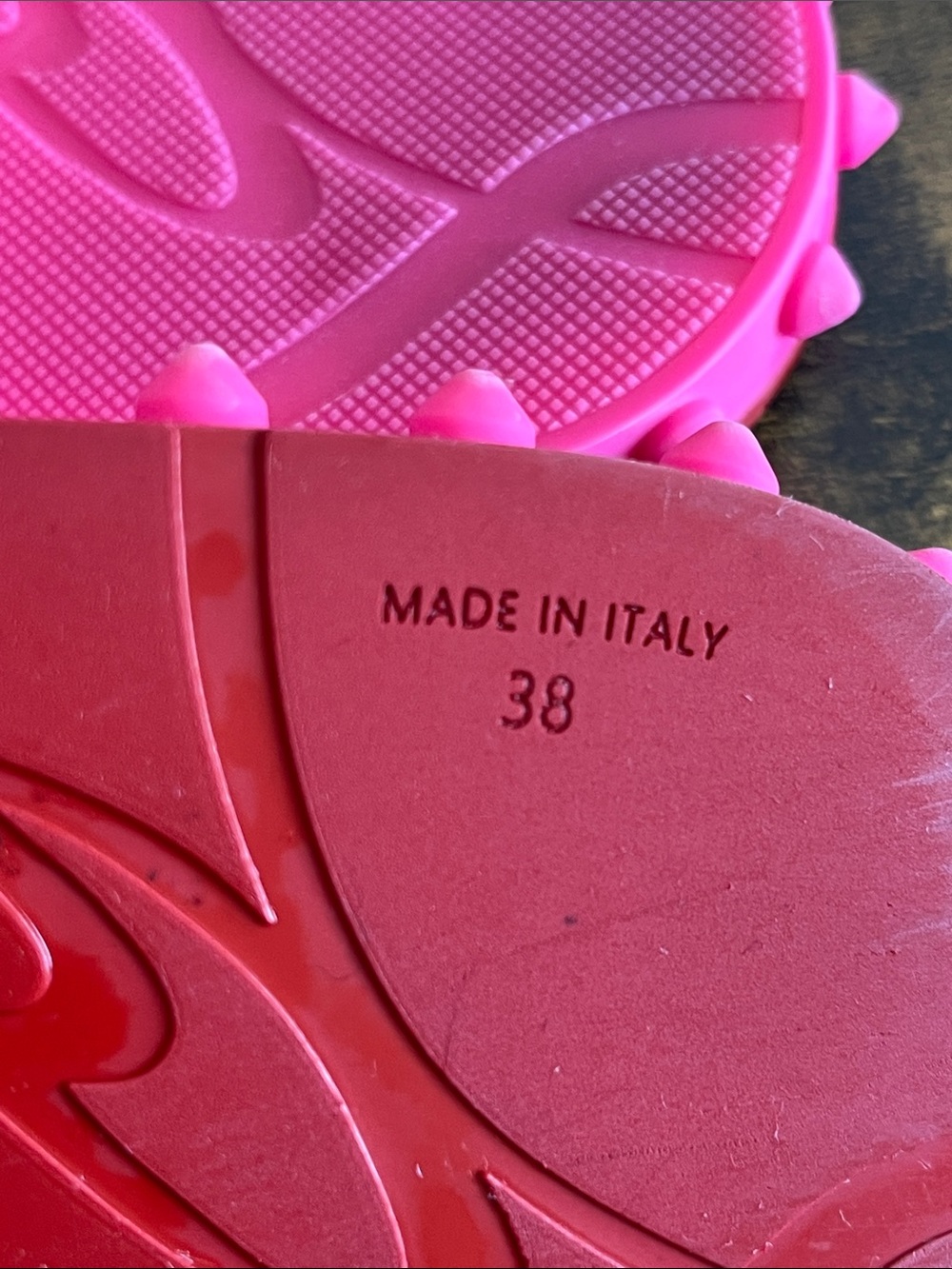 Christian Louboutin Neon Pink and Red Studded Flip Flops Size 38 - Picture 4 of 14